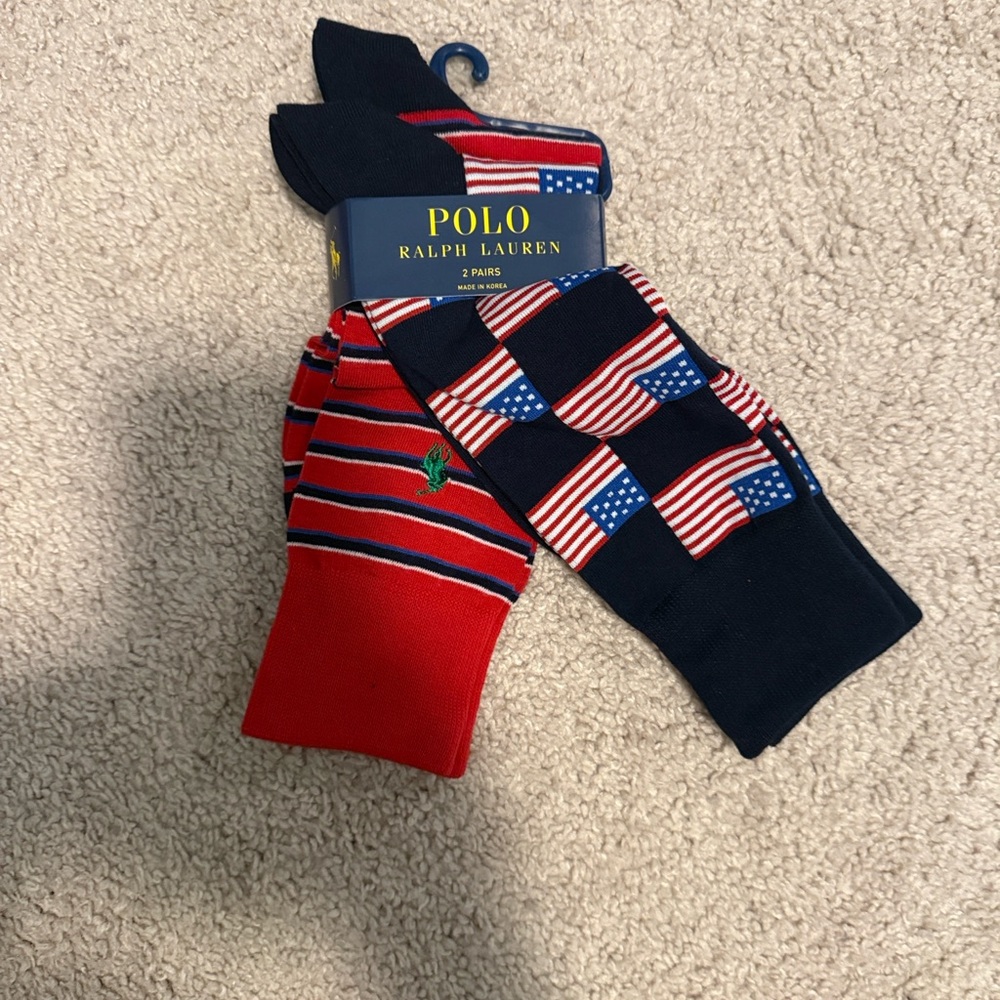 Polo by Ralph Lauren Red & Navy American Flag and Striped Sock 2-Pack
